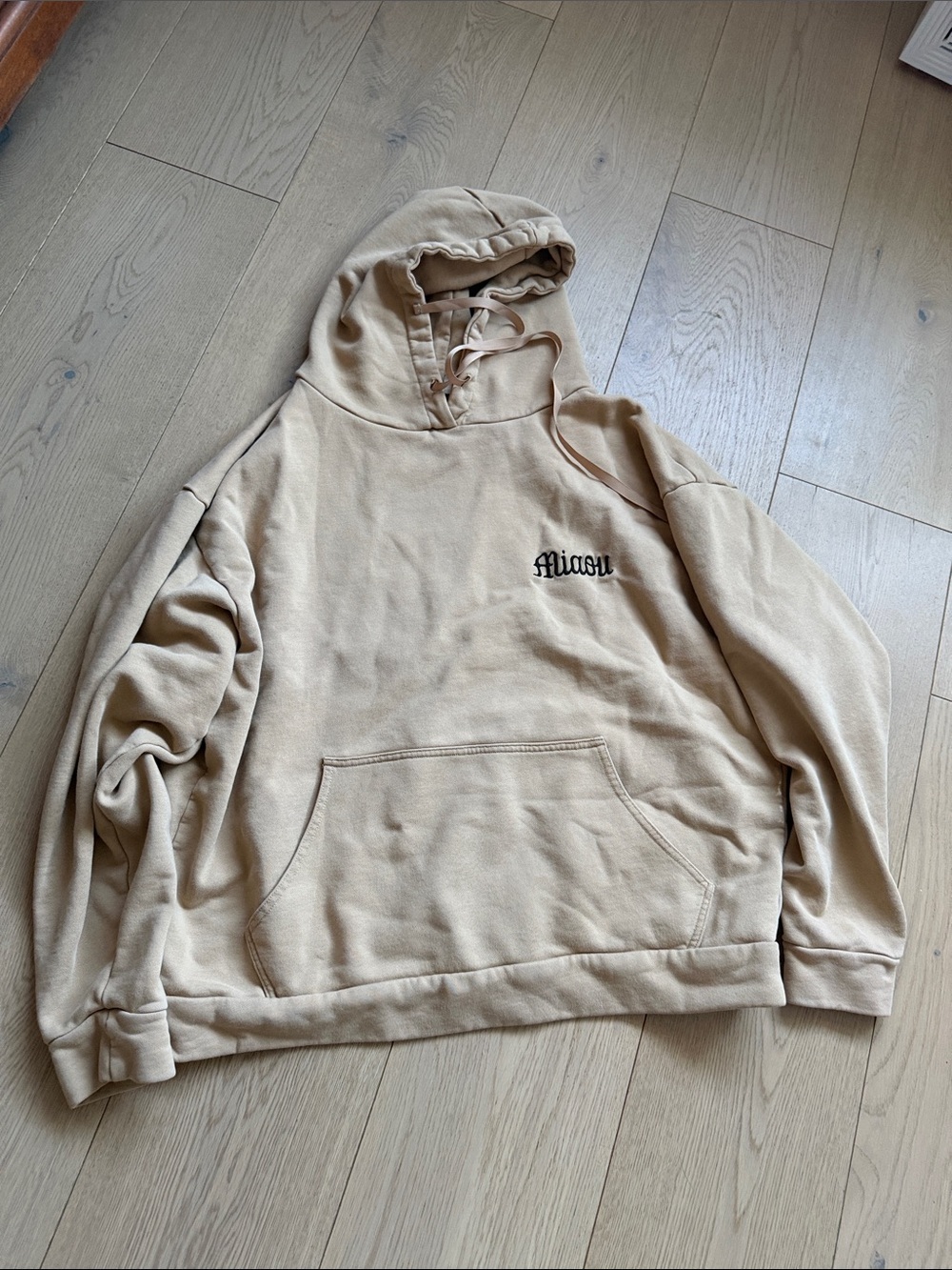 Miaou Beige Crewneck Hoodie with Script Logo